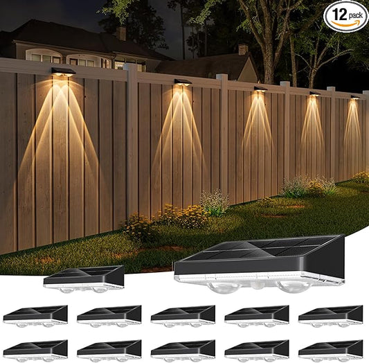 NIORSUN Solar Fence Lights,12 Pack Solars Deck Light,Warm White Color,Outdoor Bulb Waterproof Led IP65,Power Patio Lamp with Lenses for Outside/Backyard/Railing/Yard(Black) NIORSUN