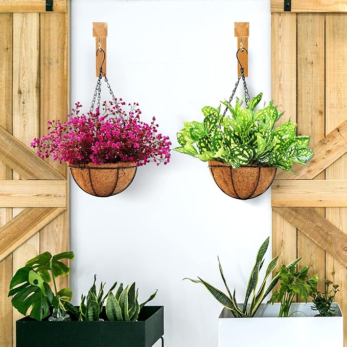 Macrame Plant Hanger, Hanging Wall Planters for Indoor Plants, Wooden Hanging Basket Hooks for Outdoor Pots Wind Chime Flower Bracket Lanterns Patio Garden Decoration (2-Pack,5-Inch) DSJIFGEW