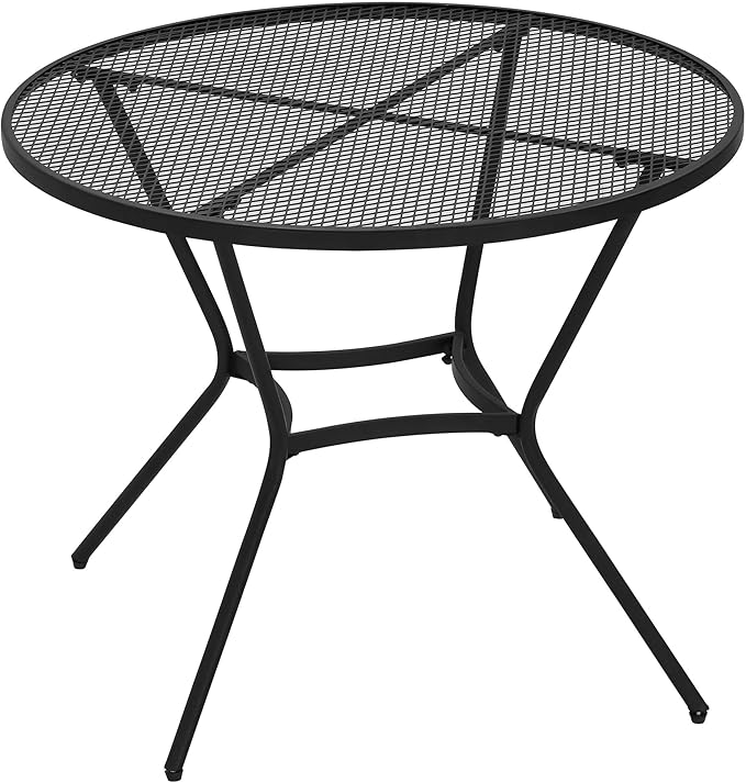 Outsunny 35" Round Outdoor Patio Bistro Dining Table, French Cafe Style, Conversation Space, Fast Drying Metal Mesh Tabletop for Garden, Backyard, Poolside, Black Outsunny