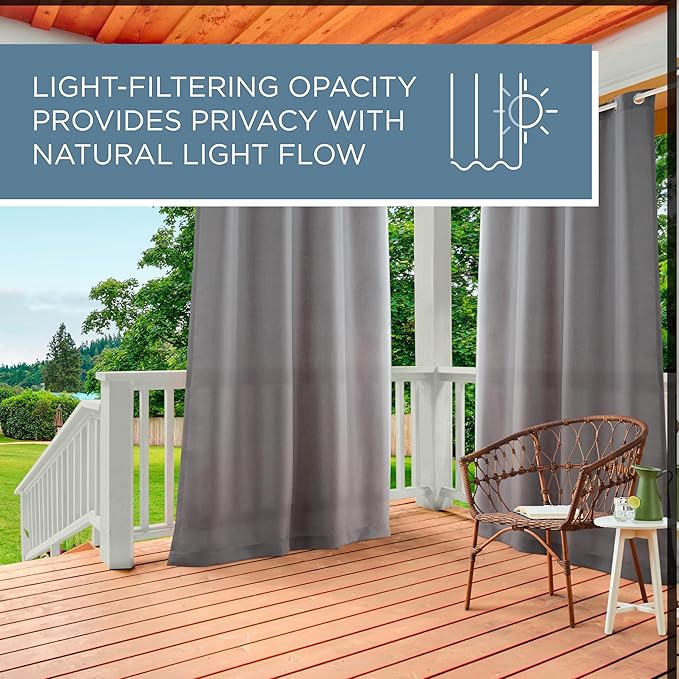 Town & Country Basics Cabana Solid Heavyweight Indoor Outdoor Curtains, Light Filtering Opacity with Grommet Top, Water Repellent, 2-Pack Set, 54"x144", Cloud Grey TOWN+%26+COUNTRY+BASICS