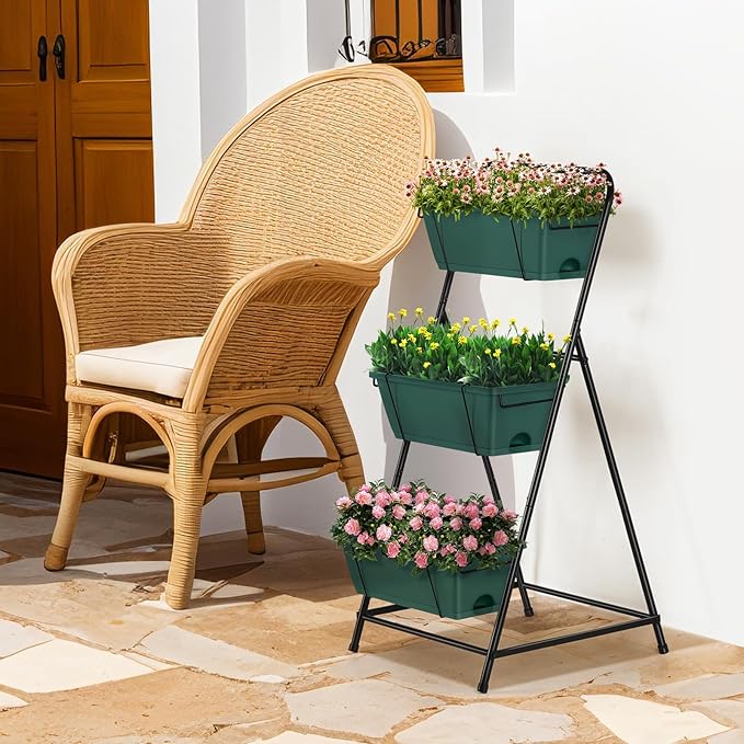 Vertical Raised Garden Bed 3 Tier Garden Planter Standing Planter Box Herb Garden Planter Outdoor and Indoor for Vegetables Flowers Green BTY