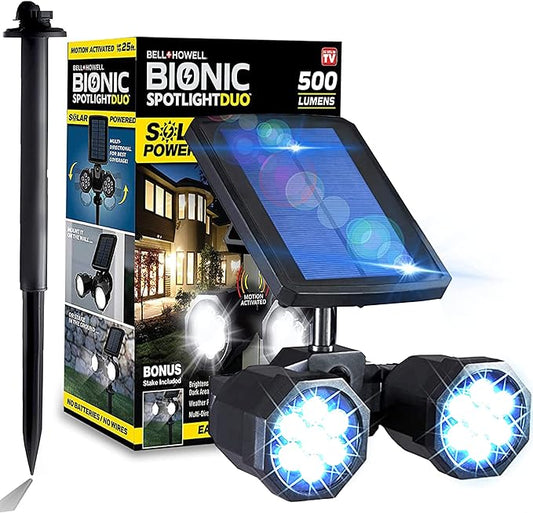 Bell+Howell Bionic Spotlight Duo Deluxe Solar Lights: Effortless Outdoor Illumination, Motion Sensor, Super Bright LEDs, Waterproof Landscape Lights for Patio, Yard, Garden- No Batteries Required! BellHowell