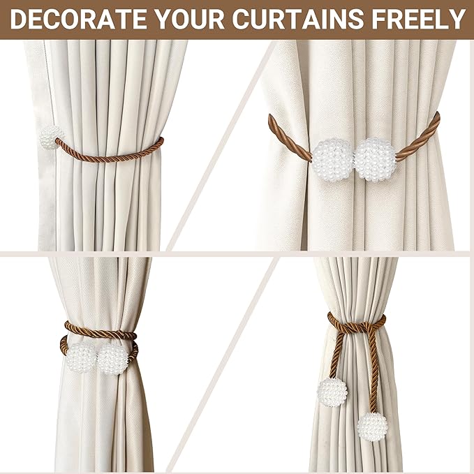 Hion Magnetic Curtain Tiebacks Dark Brown 2pcs, Curtain Tiebacks Buckles Holdbacks Holders Hooks Clip for Home Bedroom Office Decorative Curtain Hion