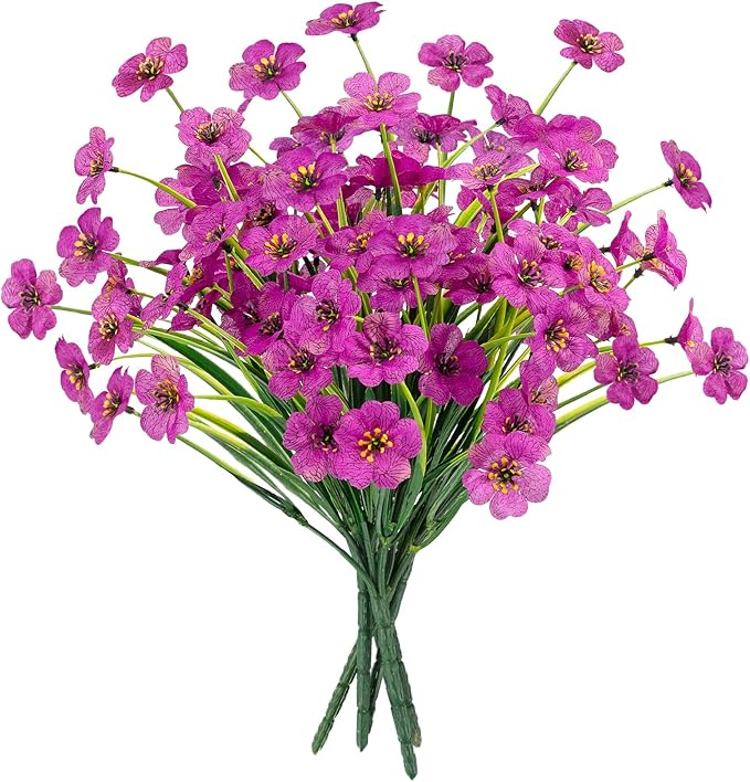 MACTING Artificial Flowers for Outdoors Fake Flowers UV Resistant No Fade Faux Plastic Plants for Planters Garden Patio Porch Porch Window Box Home Outside Spring Decorations (Purple) MACTING