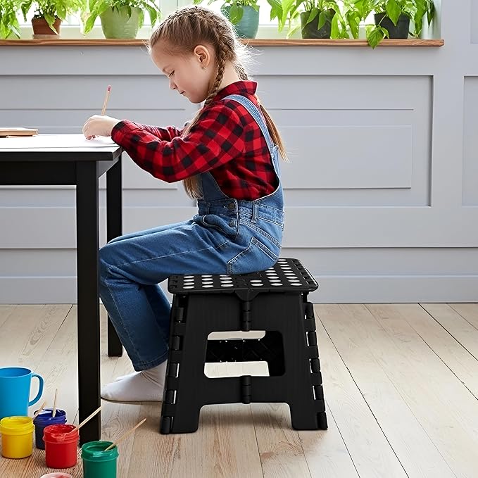 Utopia Home Folding Step Stool with Handle – 9 Inch Anti Slip Collapsible Stool – Holds Up to 300 lbs – Sturdy Plastic Step Stool Foldable for Kitchen, Bathroom and Home Use (2-Pack, Black) UTOPIAHOME