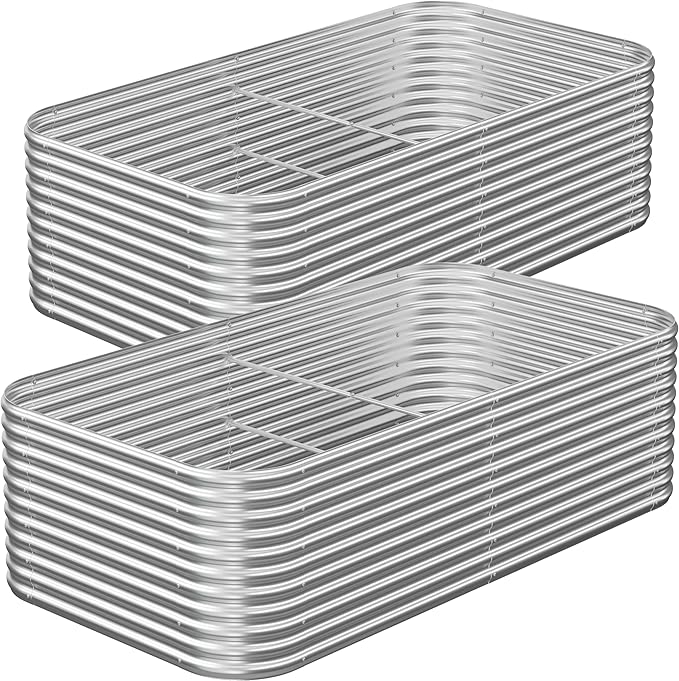 2 Pack Tall 8x4FT Raised Beds for Gardening, Corrugated Galvanized Steel Raised Garden Bed, Outdoor Metal Above Ground Garden Bed for Vegetables and Flowers OZMSHF