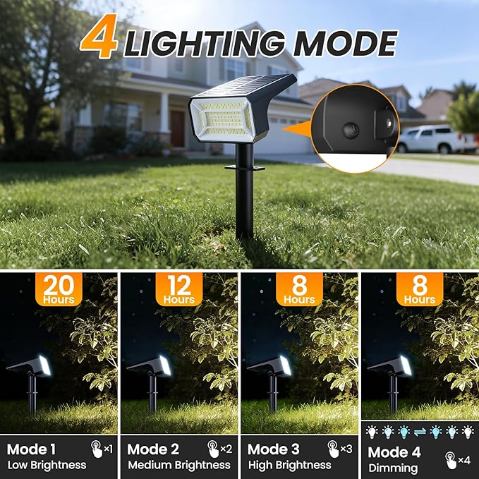 Fabrito Solar Spot Lights Outdoor 4 Pack, [108Leds, 4 Modes] Auto On/Off Spotlights, IP67 Waterproof Landscape Lights for Tree, Yard, Patio, Pool, Pathway, Driveway, Cool White Fabrito