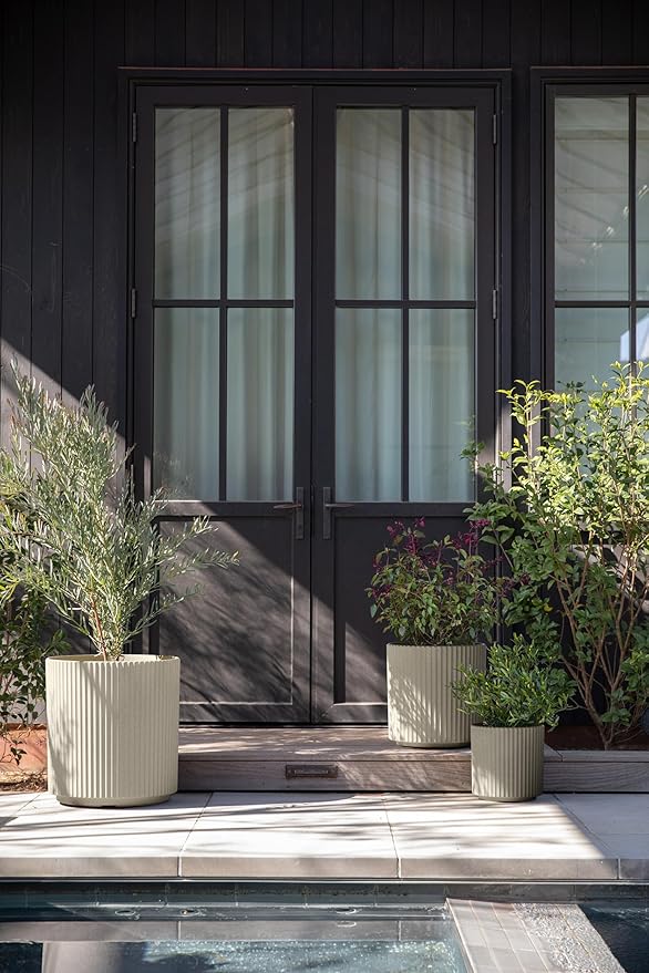Veradek Demi Series Set of 3 Round Planters for Porch, Patio, Backyard | Durable Plastic-Concrete Material | Modern Décor for Tall Plants, Flower VeradekOutdoor