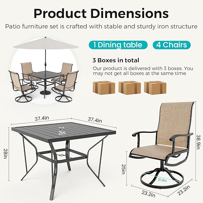 Pamapic Textilene Outdoor Dining Chair 1 Piece, Perfect for Garden, Backyard, Poolside, Patio, Beige Pamapic
