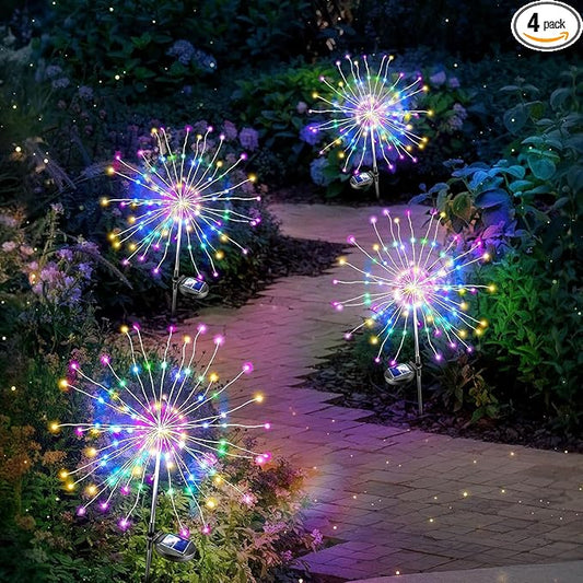 4 Pack Solar Firework Lights 200 LED Create Magical Nights, Waterproof Starburst Fairy Lights for Garden Yard Patio Christmas Romantic Wedding Party Decor(Color) colcutee