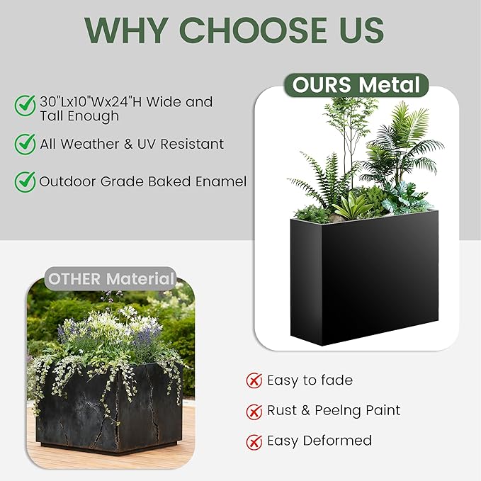 All-Weather Large Metal Planter Box,30" Lx10“Wx24”H Rectangular Planter with Drainage Holes & Removable Shelf,Modern Tall Outdoor Planters for Tall Small Plants, Trees, Flowers,Garden Patio CONGFUTT