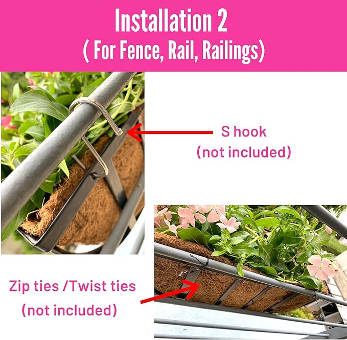 LaLaGreen Wall Planters for Outdoor Plant (16 Inch, 4 Pack) Deck Railing Planter Boxes for Outside Plants Window Flower Box with Coco Liners Metal Horse Troughs Fence Garden Herb Patio Porch over Rail L%C3%A1L%C3%A1Green