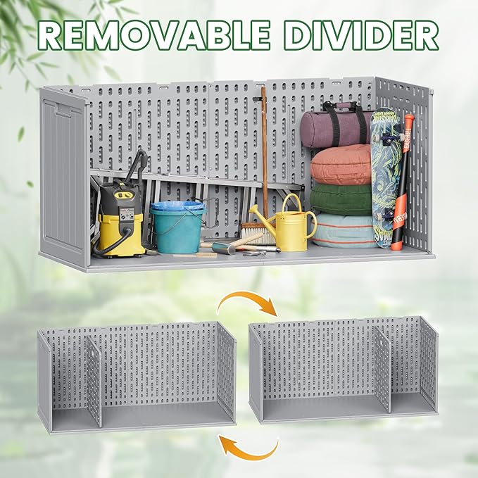 Devoko 260 Gallon Double-Wall Deck Box with Divider, Side Handles, Resin Outdoor Large Storage Box Waterproof and Lockable for Patio Furniture, Garden, Pool (Grey, 260 Gallon) DEVOKO