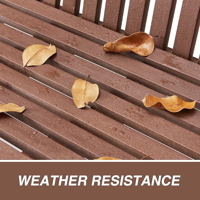 Psilvam Garden Bench, 2-Person Poly Lumber Patio Bench, All-Weather Outdoor Bench That Never Rot and Fade, Suit for Garden, Porch and Park (Brown) PsilvamGardenFurniture