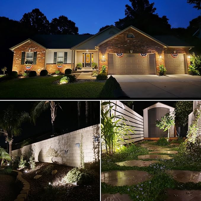 SUNVIE 12 Pack Low Voltage Landscape Lights with 300W Transformer 12-24V LED Landscape Lighting Kit 3000K Waterproof Aluminum Landscape Spotlights with Wire Connectors for House Yard Tree Garden SUNVIE