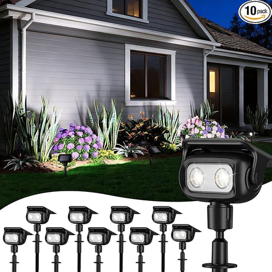 ROSHWEY Solar Landscape Spot Lights, Spotlights Outdoor Waterproof, with 2 Brightness Mode, Landscape Lighting Solar Lights for Garden, Yard, Pathway (Cool White, 10 Pack) ROSHWEY