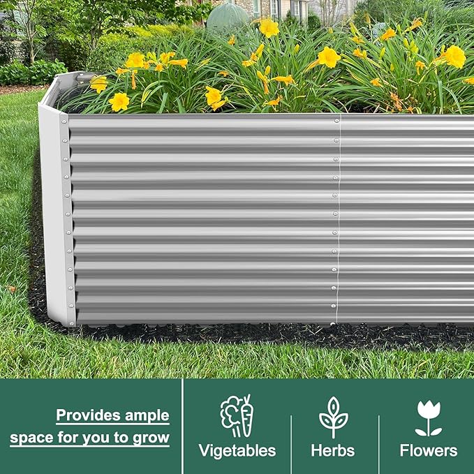 Land Guard 6x3x3ft Rectangular Galvanized Raised Garden Beds, Large-Capacity Metal Planter Box Outdoor, Durable Deep Raised Garden Bed 3ft Tall, Raised Beds for Gardening Vegetables, Classic Silver LandGuard