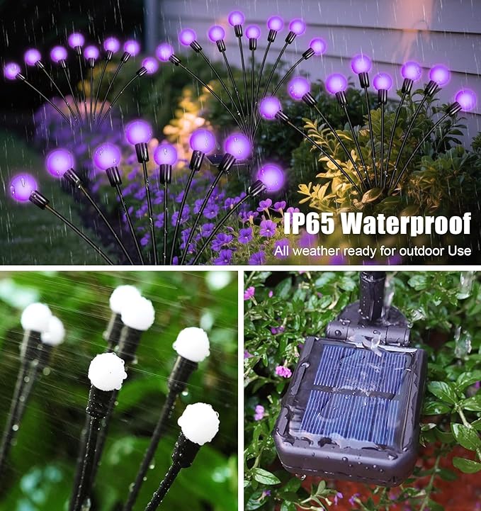 Solar Garden Lights 16 LEDs, Purple, 2 Pack 8 Heads, Outdoor Waterproof, Swaying Firefly Lights for Yard, Patio, Pathway, Lawn Decorations ZFNN