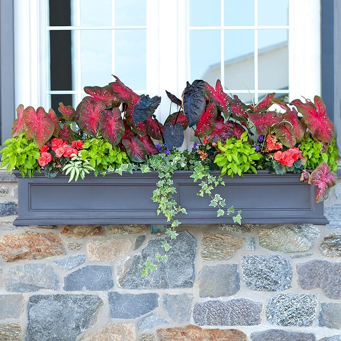 Mayne Fairfield 5-Foot Window Box – Self-Watering, Weather-Resistant Planter for Flowers – Durable Design for Outdoor Use, Perfect for Windows Mayne