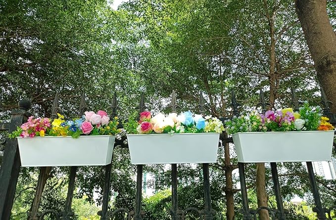 3 Pcs Large Hanging Flower Pots for Railing or Fence 16 Inch Railing Planter Box for Any Balcony Porch or Deck Countryside Style Window Planter Boxes Are Perfect to Herbs & Flowers (White-5pcs) JFMAMJ