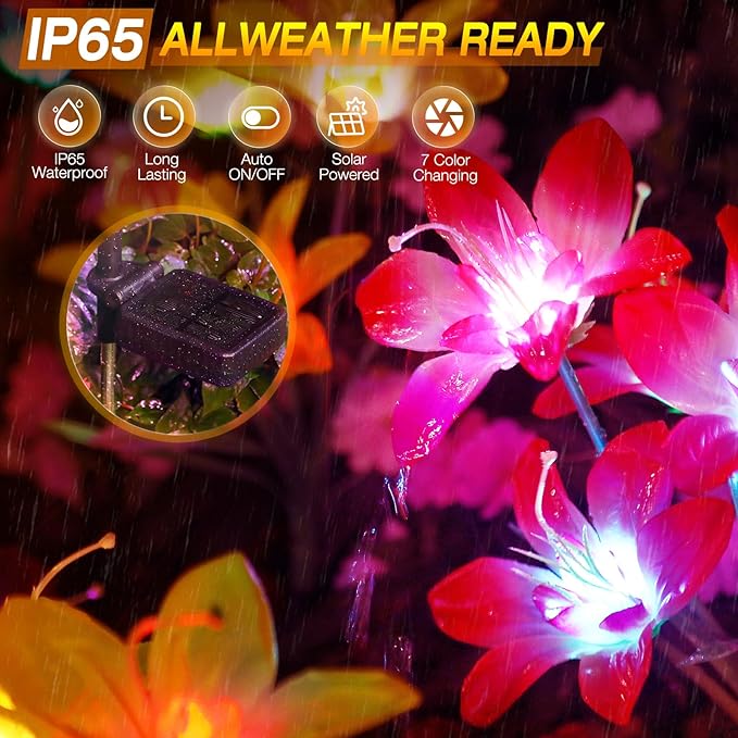 Aukora Solar Garden Lights Outdoor 10 Pack, 5 Colors Lily Flowers & 7-Color Changing Led Lights for Outside, Solar Outdoor Light Waterproof for Pathway Patio Yard Decor, Red Yellow Blue White Purple AUKORA