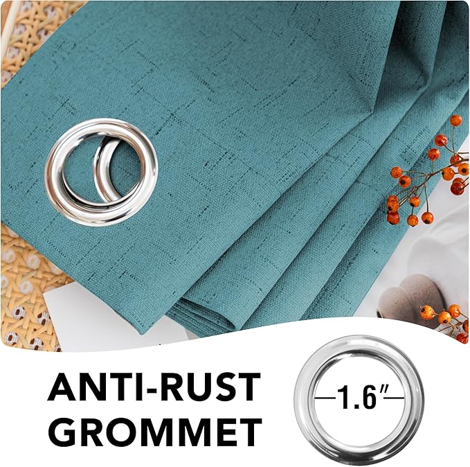 H.VERSAILTEX Linen Blackout Curtains 63 Inches Long 100% Absolutely Blackout Thermal Insulated Textured Linen Look Curtain Draperies Anti-Rust Grommet, Energy Saving with White Liner, 2 Panels, Teal HVERSAILTEX