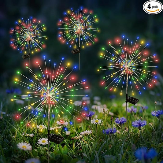 Solar Garden Lights Outdoor Decorative, 4pack 120 LED Firework Lights Waterproof，Solar Fairy Lights for Outside,Garden,Yard, Patio,Pathway,Flowerbed,Party(Multicolor) Rootora