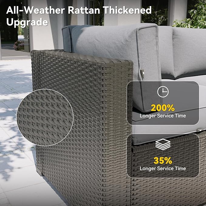 Aoxun Patio Furniture Set, 11 Piece Outdoor Sectional Sofas with Waterproof Cover, 10 Seats Wicker Rattan Outdoor Furniture Patio Conversation Set for Backyard, Garden Light Grey Aoxun