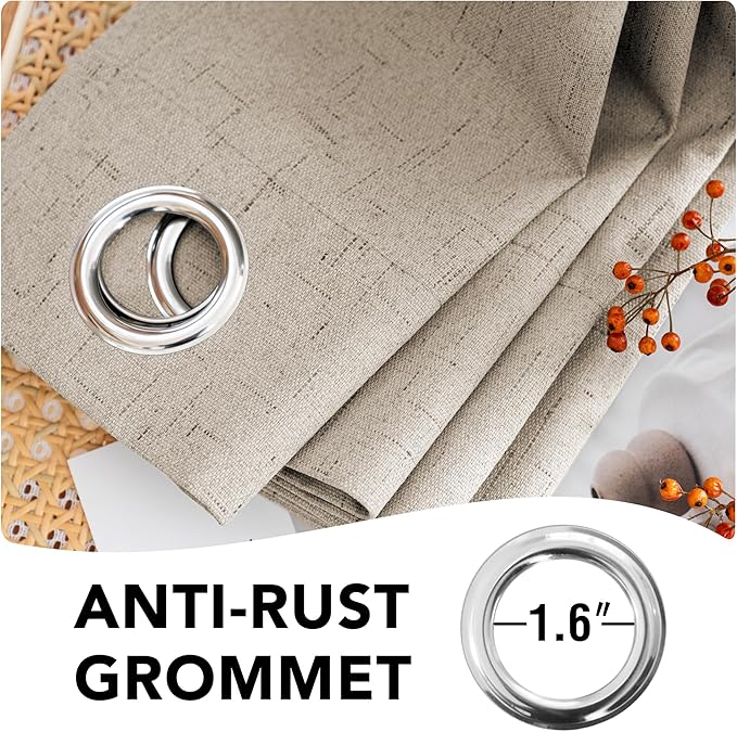 H.VERSAILTEX 100% Blackout Curtains for Bedroom Thermal Insulated Linen Textured Curtains Heat and Full Light Blocking Drapes Living Room Curtains 2 Panel Sets, Cobblestone, 52x63 Inch HVERSAILTEX