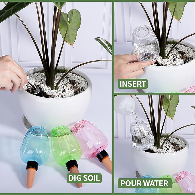 8 Pcs Plant Watering Globes Self Watering Planter Insert Plants Top Fill Water Device Plastic Water Bulbs Slow Release Terracotta for Plants, Clear Rootora