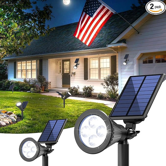 Solar Lights Outdoor Waterproof IP65,6500K Super Bright LED,2 Lighting Modes, Solar Powered Yard Garden Solar Spot Lights for Flag Landscape Auto On/Off-2 Pack JEJOT