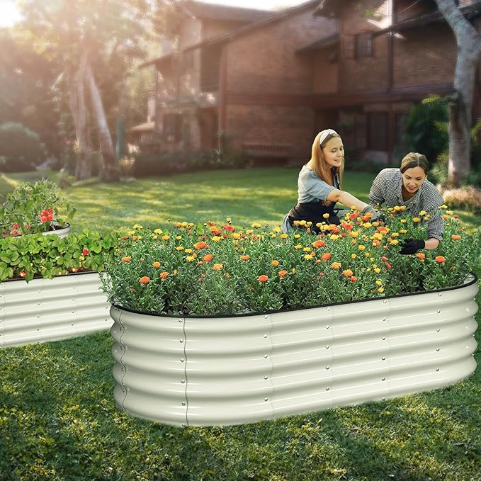 Raised Garden Bed Kit, 6x3x1.5 ft Galvanized Planter Box Outdoor with Safety Edging, Large Metal Raised Beds for Gardening Vegetables Flower Herb (Pearl White) Winpull
