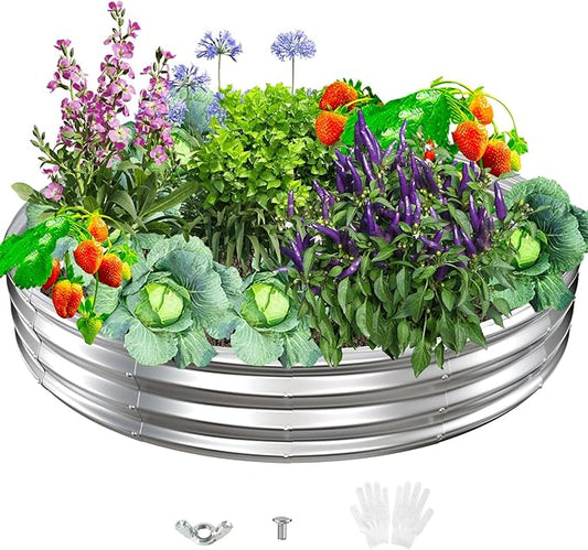 Durable Round Galvanized Steel Raised Garden Bed for Planting,Round Galvanized Steel Fire Ring/Fir Pit for Outdoor- 6×6×1FT,0.8MM Thick (Silver, 72 ins Diameter x 12 ins high) zbzbml