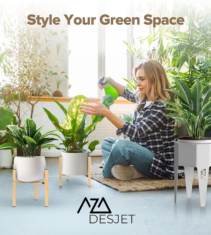 Plant Stand Indoor Adjustable, Metal Modern Indoor Plant Stand, Heavy Duty Plant Stands Outdoor Corner, Stable Plant Holder, Fits 8 to 12 Inches Pots, Black, 1 Pack, Natural Wood-Grain SculptingLightGarden