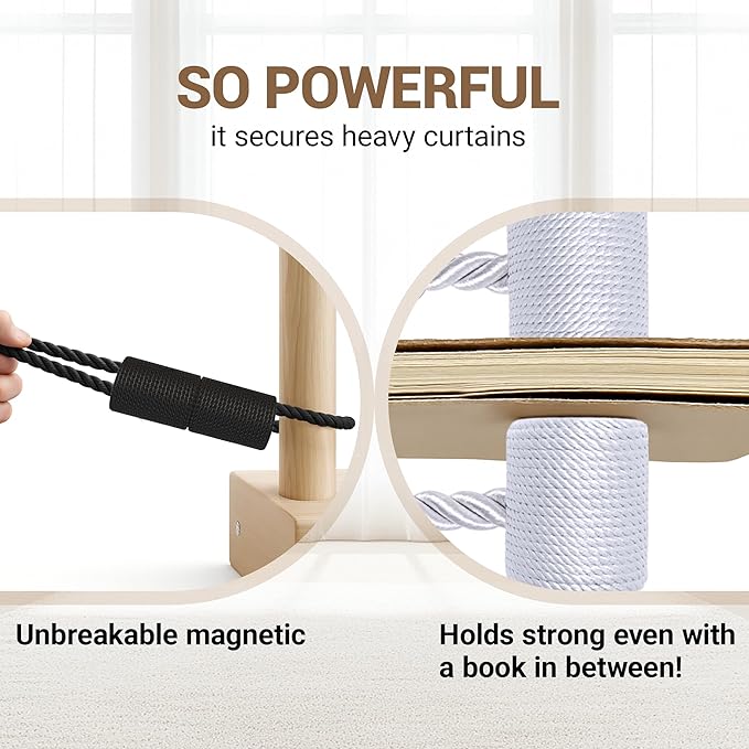 Hion Magnetic Curtain Tiebacks Black 2pcs, Curtain Tiebacks Buckles Holdbacks Holders Hooks Clip for Home Bedroom Office Decorative Curtain Hion