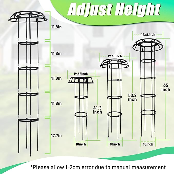 Garden Trellis for Climbing Plants Outdoor, 65 Inch Mushroom Top Trellis for Climbing Plants, Plant Trellis Support for Potted Plants Climbing Vine Rose Clematis Vegetable Trellis, 2 Pack Rootora