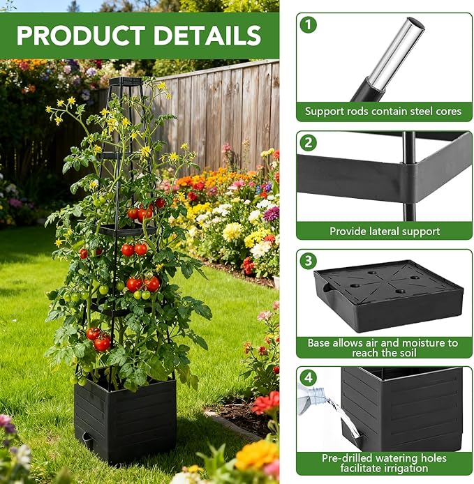 2 Pack Raised Garden Bed Planter Box with Trellis, 57'' Self Watering Tomato Planters for Climbing Plants, Tomato Cage Trellis for Vegetables & Vine Flowers Indoor Outdoor Patio Monirsen