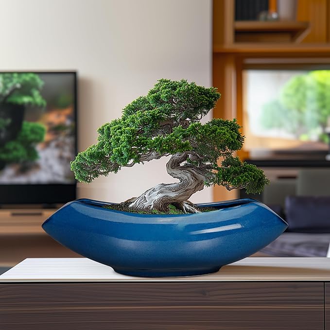 Bonsai Tree Pot 18 Inch - Ceramic Succulent Pots Large Bonsai Planter for Indoor Outdoor Plants Decorative Plant Pot with Drainage Hole Flower Pot for Home Garden Room Decor Blue Teagas
