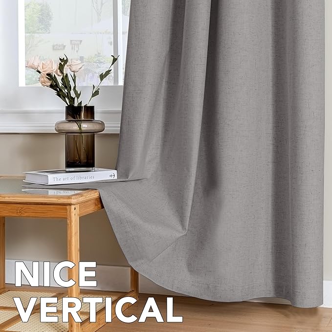 H.VERSAILTEX Linen Curtains 100% Blackout Curtains for Bedroom 63 inch Long Full Light Blocking Nature Linen Blended Window Curtains for Living Room Nickel Grommet (2 Panels, Heathered Dove) HVERSAILTEX