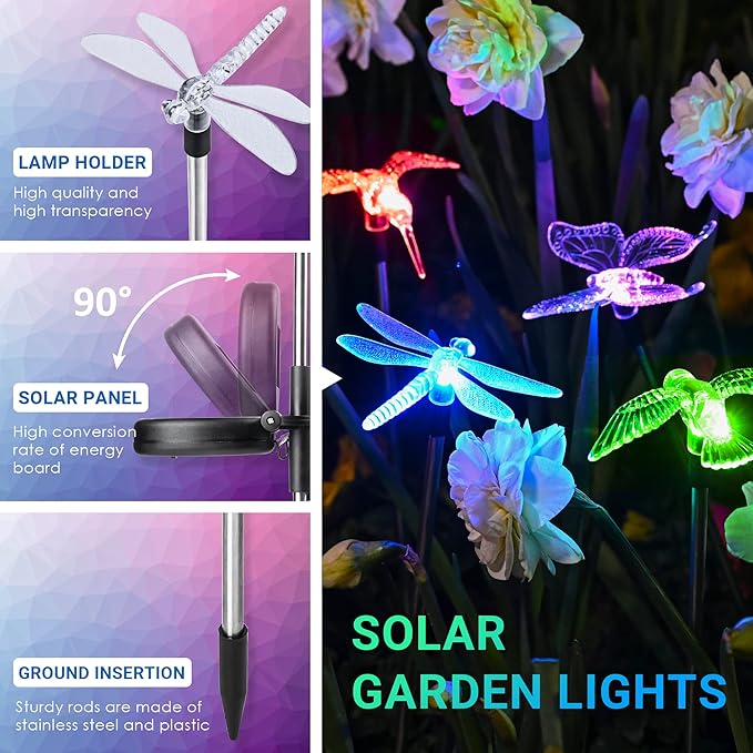 SOLPEX Solar Garden Lights, 3 Pack Solar Butterfly Lights Yard Decorations, Multi-Color Changing LED Bird Light Stakes, Yard Light for Garden, Patio & Lawn Solpex