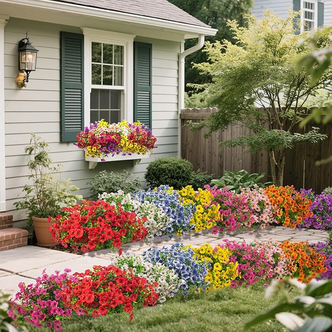 20 Bundles Artificial Flowers for Outdoors, UV Resistant Fake Plants Flowers Greenery Shrubs Plants for Decoration Outside Plants Hanging Planter Home Garden Decor (Mix（6 Color）) Grunyia