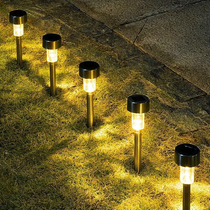 GIGALUMI 16 Pack Solar Path Lights Outdoor,Solar Lights Outdoor Waterproof,Stainless Steel LED Landscape Lighting,Solar Garden Lights for Driveway,Pathway,Patio,Yard GIGALUMI