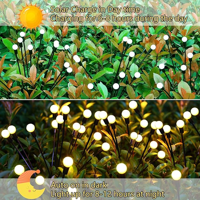 Kohlrabi Solar Garden Lights Outdoor, 10 Pack 80 LED Warm White Firefly Lights Waterproof, Sway by Wind, Solar Wind Swaying Light for Yard Patio Backyard Garden Flower Bed Pathway Decoration KohlrabiDecor