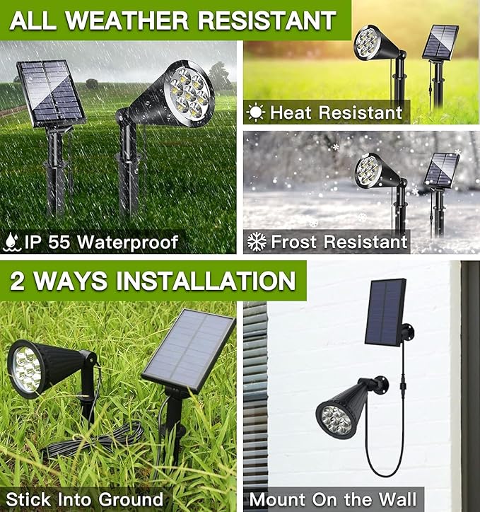 MEIHONG Solar Spot Lights, Warm White Lights with Separate Panel, Solar Tree Light Waterproof Outdoor Landscape Lights Dusk to Dawn for Garden Walkway(2 Pack) MEIHONG