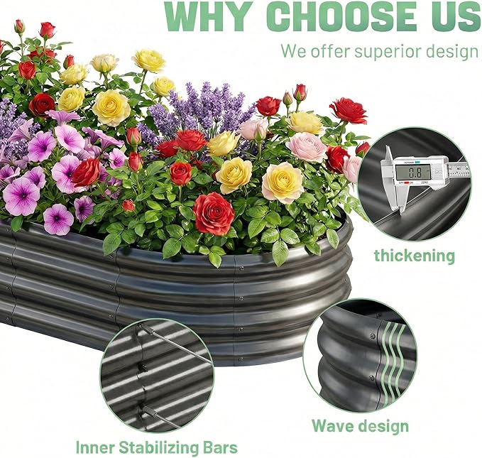 AHEONLAR 3 Pack 6×3×1ft Galvanized Raised Garden Beds, Oval Durable Planter Boxes Outdoor for Vegetables, Fruits, Flowers and Plants, Quick Assembly, Grey AHEONLAR
