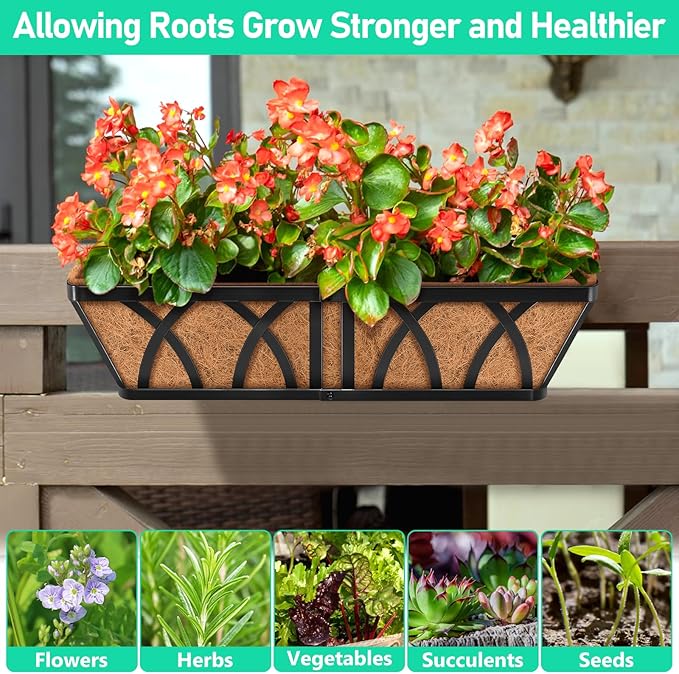 Riare 4 Pack 36 Inch Rectangle Coconut Liners for Planters, Natural Coconut Fiber Planter Liners, Window Box Liner Trough Coco Liner for Outdoor Flower, Garden Wall, Deck & Fence Planter Boxes Riare