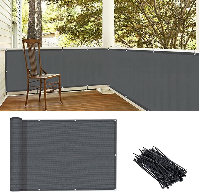 LOVE STORY 3.3'x19.7' Dark Grey Balcony Screen Privacy Fence Cover (HDPE) UV Protection Weather-Resistant 3 FT Height Shield for Deck, Patio, Backyard, Outdoor Pool, Porch, Railing LOVESTORY