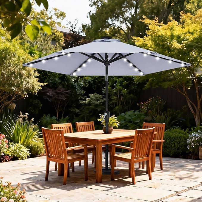 ABCCANOPY Durable Solar Led Patio Umbrellas with 24LED Lights 7.5FT with 6 Sturdy Ribs (Fog Gray) ABCCANOPY