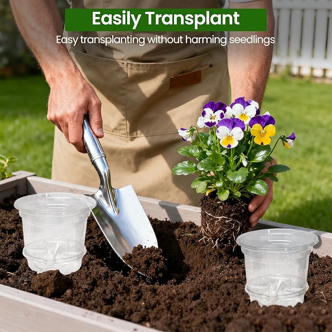 MIXC 12 Packs 5 Inch Self Watering Pots for Indoor Plants - Clear Nursery Plant Pots with Drainage, Deep Visible Reservoir - Flower Planter Outdoor with Wicking Rope MIXC