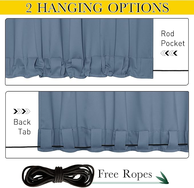 NICETOWN 2 Panels Fixed Stone Blue Outdoor Curtains for Patio Waterproof, Top & Bottom Grommet & Back Tab Windproof Drapes Thermal Insulated Blackout Outdoor Blinds for Porch/Gazebo, W52 x L84 NICETOWN